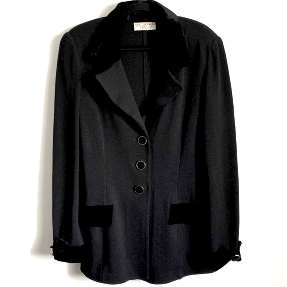 St. John Collection Velvet Trimmed Black Knit Blazer